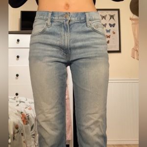 Lucky Brand light wash straight leg tight jeans mid waist raw hem